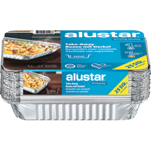 Alustar Alubox mit Deckel Take Away 0,9 l Pack zu 25 Stück Alustar Alubox mit Deckel Take Away 0,9 l Pack zu 25 Stück