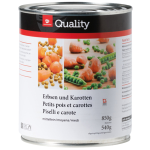 Quality Erbsen und Karotten mittelfein, 6 x 850 g Quality Erbsen und Karotten mittelfein, 6 x 850 g