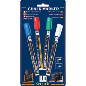 Securit Kreidemarker 1 - 2 mm, blau/rot/grün/weiss, Pack zu 4 Stück Securit Kreidemarker 1 - 2 mm, blau/rot/grün/weiss, Pack zu 4 Stück