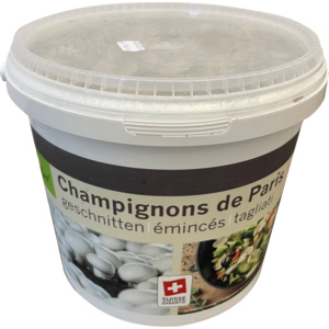 Champignons CH, Hotel blanchiert, geschnitten, SGA, 3 kg Champignons CH, Hotel blanchiert, geschnitten, SGA, 3 kg
