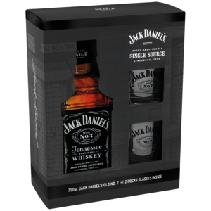 Jack Daniel's Tennessee Whiskey 40% Vol. Geschenkpack mit 2 Gläser, 70cl Jack Daniel's Tennessee Whiskey 40% Vol. Geschenkpack mit 2 Gläser, 70cl
