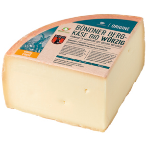 Origine Bündner Bergkäse Bio, würzig, 1/4 Laib ca. 1,2 kg Origine Bündner Bergkäse Bio, würzig, 1/4 Laib ca. 1,2 kg