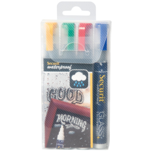 Securit Kreidemarker wasserfest 7 - 15 mm, blau/rot/grün/gelb, Pack zu 4 Stück