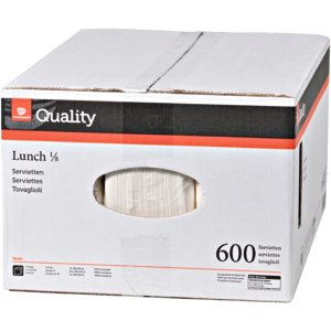 Quality Servietten Lunch, 1/8, 2-lagig, 38 x 38 cm, weiss, 6 x 100 St Quality Servietten Lunch, 1/8, 2-lagig, 38 x 38 cm, weiss, 6 x 100 St