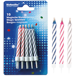 Riethmüller Trickkerzen, mit Halter, assortiert, Pack zu 10 Stück Riethmüller Trickkerzen, mit Halter, assortiert, Pack zu 10 Stück