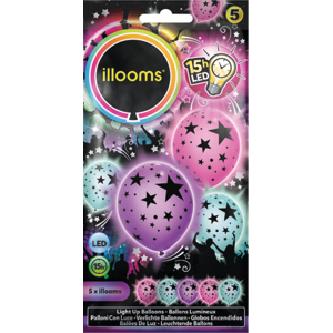 Illooms Latexballons, LED STAR, assortiert, Pack zu 5 Stück