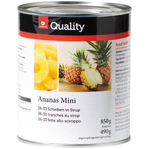 Quality Ananas Mini, 26-33 Scheiben in Sirup, 6 x 850g Quality Ananas Mini, 26-33 Scheiben in Sirup, 6 x 850g