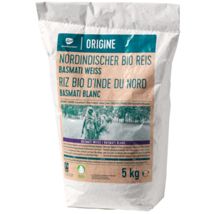 Origine Bio Knospe, Fairtrade, Nordindischer Basmati Reis weiss, 5 kg Origine Bio Knospe, Fairtrade, Nordindischer Basmati Reis weiss, 5 kg