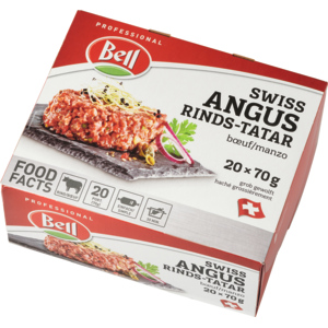 Bell Angus Beefsteak Tatar grob gewolft, Portionen, tiefgekühlt, 20 x 70 g Bell Angus Beefsteak Tatar grob gewolft, Portionen, tiefgekühlt, 20 x 70 g