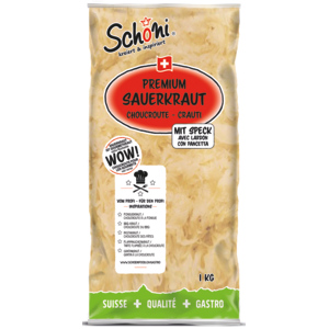Schöni Premium Sauerkraut mit Speck, gekocht, 1 kg Schöni Premium Sauerkraut mit Speck, gekocht, 1 kg