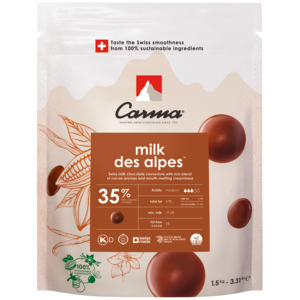 Carma Milk Des Alpes 35%, Milch Couverture Tropfen, 1,5 kg