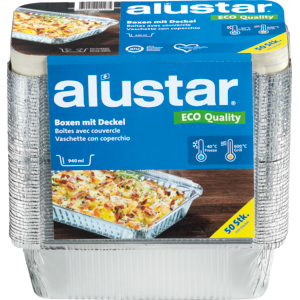 Alustar Alubox ECO mit Deckel 0,9 l Pack zu 50 Stück Alustar Alubox ECO mit Deckel 0,9 l Pack zu 50 Stück