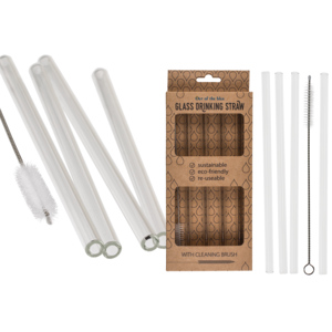Glastrinkhalm, transparent, inkl. Reinigungsbürste, Pack zu 4 Stück Glastrinkhalm, transparent, inkl. Reinigungsbürste, Pack zu 4 Stück
