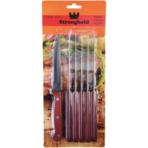 Stronghold Pizza-/Steakmesser, Pakka Holzgriff, Pack zu 6 Stück
