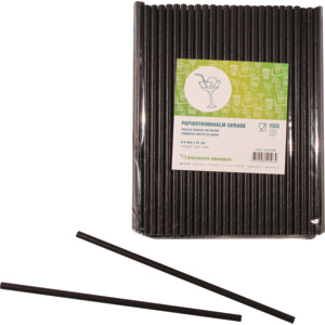 Trinkhalm Papier, schwarz, 21 cm, Ø 6 mm, Pack zu 150 Stück