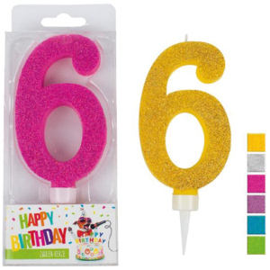 Birthday Zahlenkerze 6, 9,5 cm, assortiert Birthday Zahlenkerze 6, 9,5 cm, assortiert