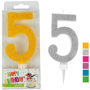 Birthday Zahlenkerze 5, 9,5 cm, assortiert Birthday Zahlenkerze 5, 9,5 cm, assortiert