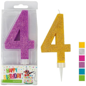Birthday Zahlenkerze 4, 9,5 cm, assortiert Birthday Zahlenkerze 4, 9,5 cm, assortiert