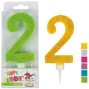 Birthday Zahlenkerze 2, 9,5 cm, assortiert