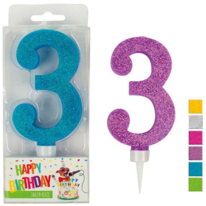 Birthday Zahlenkerze 3, 9,5 cm, assortiert Birthday Zahlenkerze 3, 9,5 cm, assortiert