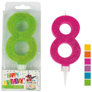 Birthday Zahlenkerze 8, 9,5 cm, assortiert Birthday Zahlenkerze 8, 9,5 cm, assortiert