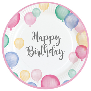 Teller Happy Birthday Pastel, Ø 23 cm, Pack zu 8 Stück Teller Happy Birthday Pastel, Ø 23 cm, Pack zu 8 Stück