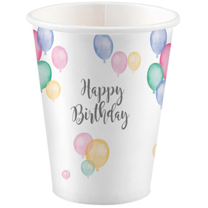 Becher Happy Birthday Pastel, 250 ml, Pack zu 8 Stück Becher Happy Birthday Pastel, 250 ml, Pack zu 8 Stück