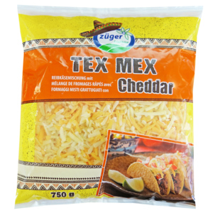 Züger Tex Mex Mix, Mozzarella und Cheddar Mischung, 5 x 750 g Züger Tex Mex Mix, Mozzarella und Cheddar Mischung, 5 x 750 g