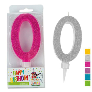 Birthday Zahlenkerze 0, 9,5 cm, assortiert Birthday Zahlenkerze 0, 9,5 cm, assortiert