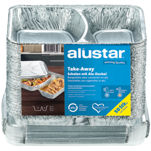 Alustar Menüschale, mit Deckel, 400 + 550 ml, 22 x 17 x 4 cm, Pack zu 50 Stück Alustar Menüschale, mit Deckel, 400 + 550 ml, 22 x 17 x 4 cm, Pack zu 50 Stück