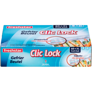 Freshstar Clic-Lock Gefrierbeutel, 3 l, Pack zu 60 Stück Freshstar Clic-Lock Gefrierbeutel, 3 l, Pack zu 60 Stück