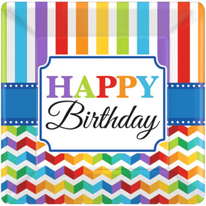 Teller Bright Birthday, 25,4 x 25,4 cm, Pack zu 8 Stück