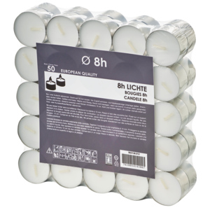 Teelichter mit Blech weiss, 8h, 8 x 50 St Teelichter mit Blech weiss, 8h, 8 x 50 St
