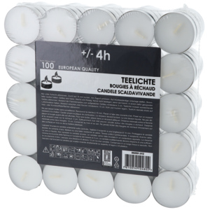 Teelichter mit Blech weiss, 4h, 100 St