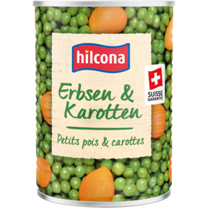 Hilcona Petits pois et carottes fines, 12 x 425 g