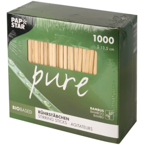 Papstar Pure Rührstäbchen Bambus 13.5 cm  Pack zu 1000 Stück