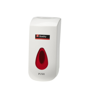 Quality Seifen- und Desinfektionsspender, Push, weiss / rot, 400 ml