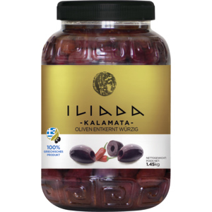 Iliada Kalamata Oliven entsteint pikant, 1,45 kg Iliada Kalamata Oliven entsteint pikant, 1,45 kg