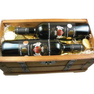 Piraten-Truhe Château Bel-Air Boedaux AOC mit Gold-Schoko-Taler, 2 x75 cl Piraten-Truhe Château Bel-Air Boedaux AOC mit Gold-Schoko-Taler, 2 x75 cl