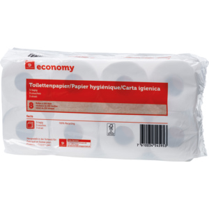 Economy Papier hygiénique, recycling, 3 couches, blanc, 250 feuilles, 12 x 8 ro.