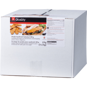 Quality Poulet Sandwich Schnitzel, geformt, paniert, frittiert, tiefgekühlt, 3 x 20 x 100 g Quality Poulet Sandwich Schnitzel, geformt, paniert, frittiert, tiefgekühlt, 3 x 20 x 100 g