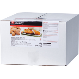 Quality Poulet Cordon bleu, geformt, paniert, frittiert, tiefgekühlt, 2 x 20 x 150 g Quality Poulet Cordon bleu, geformt, paniert, frittiert, tiefgekühlt, 2 x 20 x 150 g