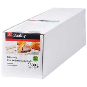 Quality Blätterteig, palmfrei, ausgewallt, 170 x 42 cm, 2,5 kg Quality Blätterteig, palmfrei, ausgewallt, 170 x 42 cm, 2,5 kg