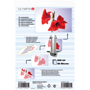 Olympia Laminierfolie A4, 80 micro, Pack zu 25 Stück Olympia Laminierfolie A4, 80 micro, Pack zu 25 Stück