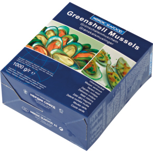 Grüne Muscheln, gekocht, in halber Schale, 30 - 40 St, tiefgekühlt, 1 kg
