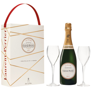 Laurent-Perrier La Cuvée Brut Champagne AOC Geschenkbox, 75 cl + 2 Gläser Laurent-Perrier La Cuvée Brut Champagne AOC Geschenkbox, 75 cl + 2 Gläser