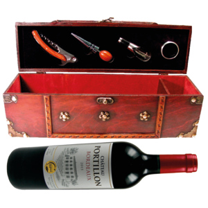 Holzkiste mit 4 Accessoires Château Portillon Bordeaux AOC, 75 cl