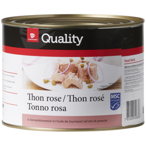 Quality MSC Thon rosé Skipjack, solid, in Sonnenblumenöl, 1,88 kg Quality MSC Thon rosé Skipjack, solid, in Sonnenblumenöl, 1,88 kg