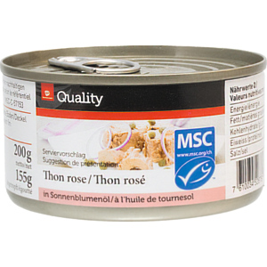 Quality MSC Thon rosé Skipjack, solid, in Sonnenblumenöl, 6 x 4 x 200 g Quality MSC Thon rosé Skipjack, solid, in Sonnenblumenöl, 6 x 4 x 200 g