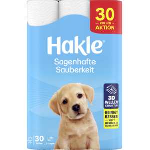 Hakle Papier hygiénique Propreté fabuleuse, 3 couches, blanc, 150 feuilles, 30 ro